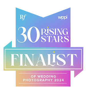 colorful logo badge reading 30 rising stars of wedding photography 2024 finalist