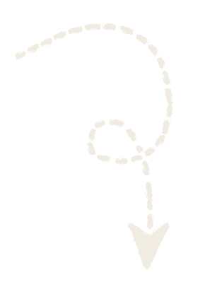 White dashed line forming a spiral with an arrow pointing downward.