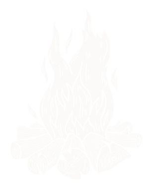 Drawing of a campfire with flames and logs.
