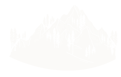 Line drawing of a mountain landscape with trees.