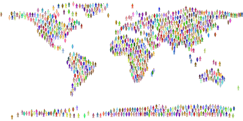 Illustration of a world map drawn from many small figures of people