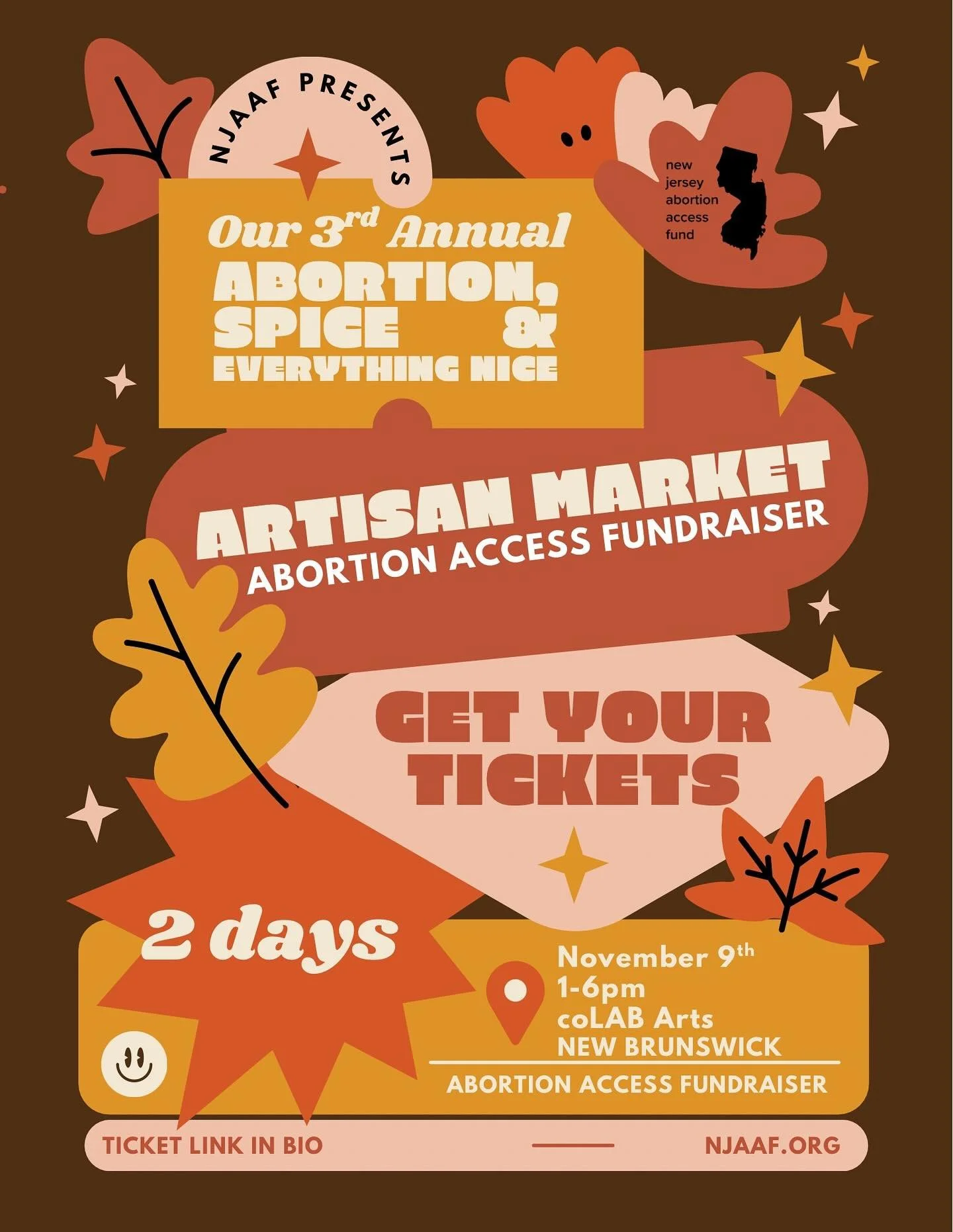🍂 Our 3rd Annual Abortion, Spice &amp; Everything Nice Artisan Market is almost here! ✨

Join us November 9th from 1&ndash;6 PM at coLAB Arts in New Brunswick for a cozy fall market full of local makers, good vibes, and community care. 💕

🎟️ Get y