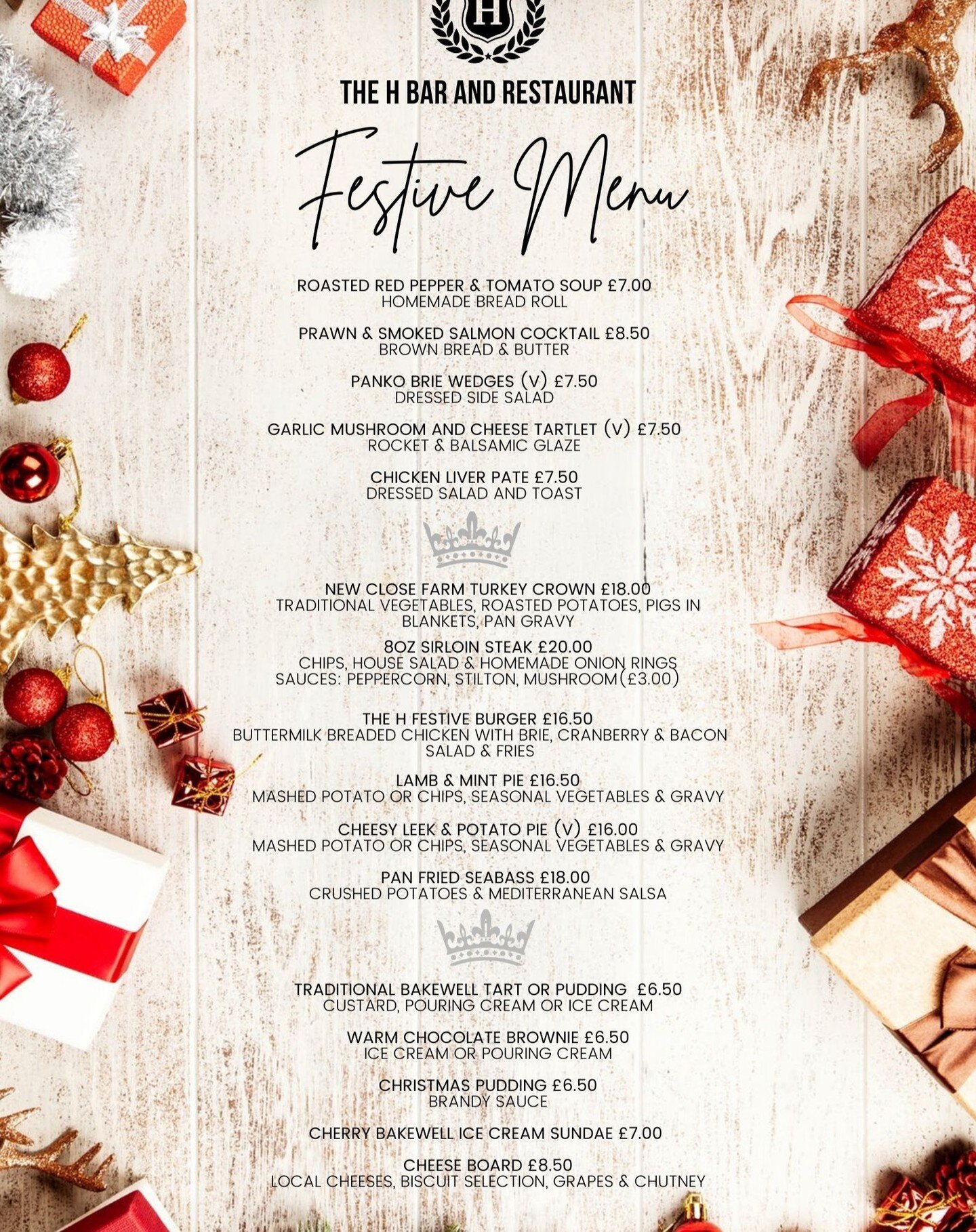 Come and join The H Bar and Restaurant, Bakewell this Christmas! ❄️🎁 ⛄️

Festive Menu available all throughout December.

To book please email: restaurant@thehboutiquehotel.co.uk or alternatively call: 01629 812033

 #derbyshire #Bakewell #hotelstay