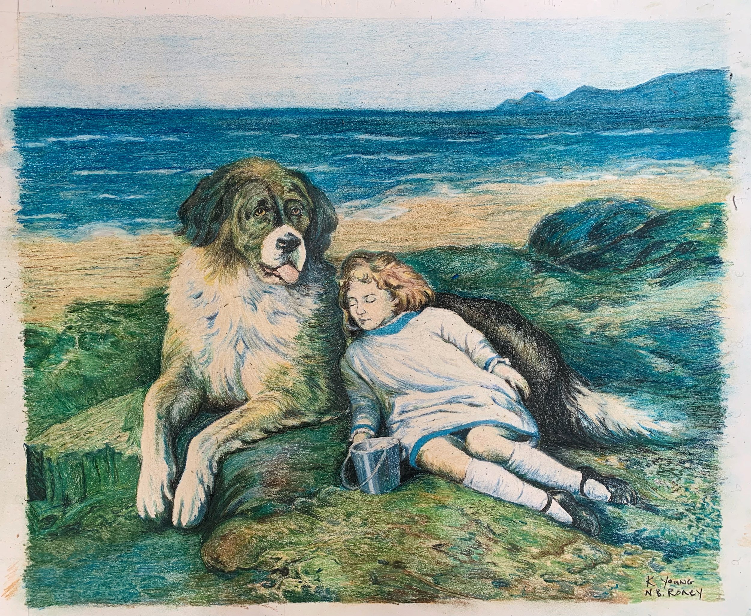 A re-draw of N. B. Roney's "Well Guarded" in Prismacolor pencils. 2021