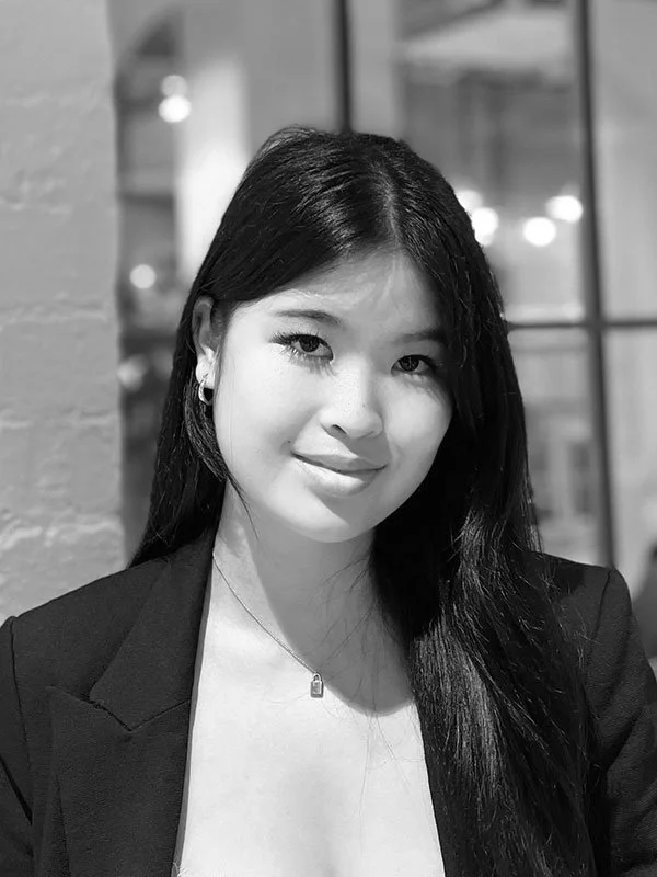 Greyscale portrait photo of Viveca Tang