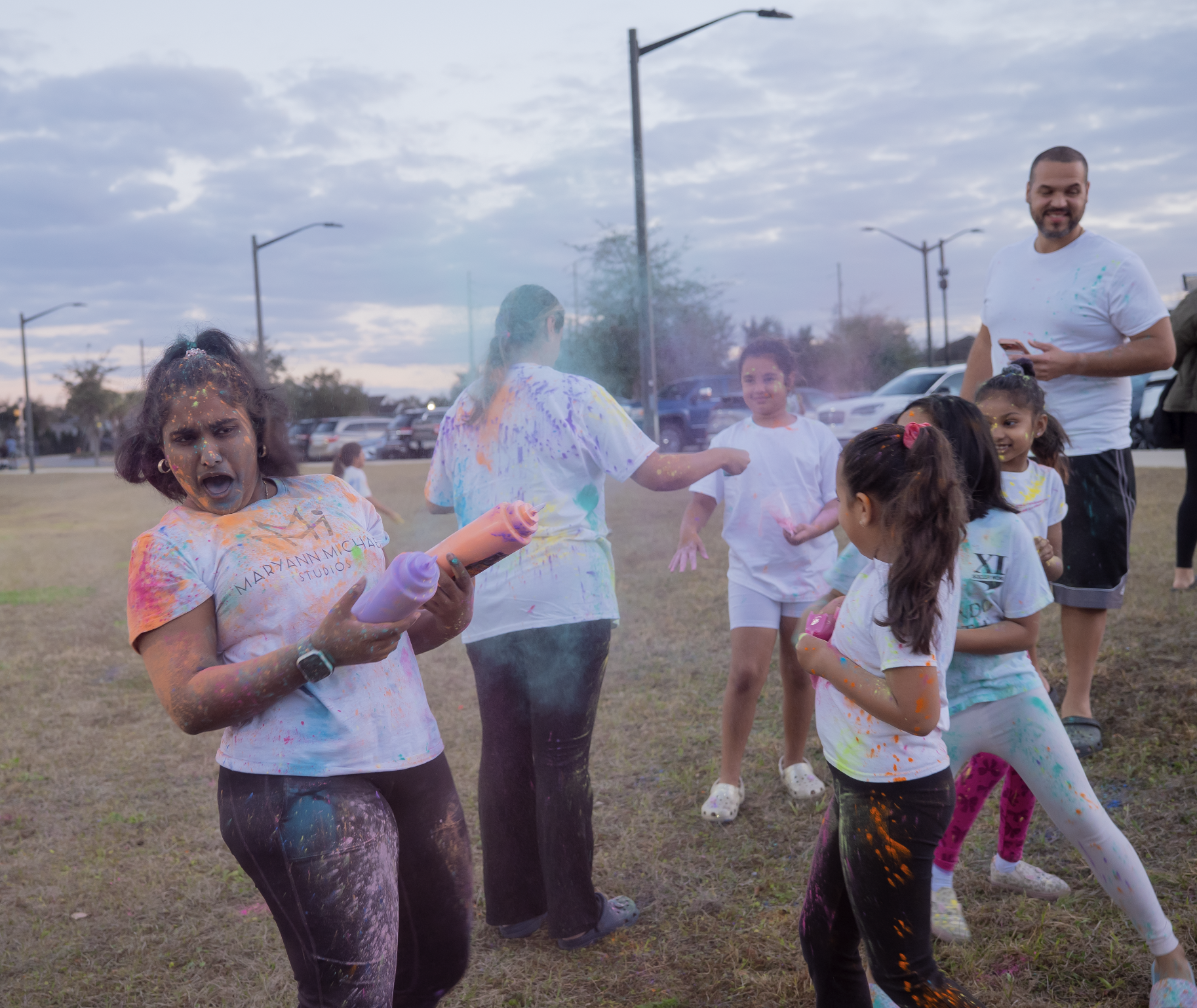 Kids enjoying Holi with bright colors and smiles