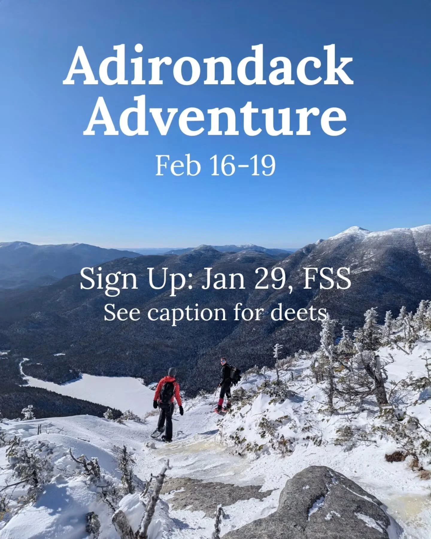 Ready for your next reading week adventure? UOOC has you covered!

When: February 16-19 (Monday-Thursday)
Where: Adirondacks, High Peaks Park
What:  3 nights in lean-tos, 10-15km per day, (at least) 2 summits, a ton of fun
Cost: 100$ (includes transp