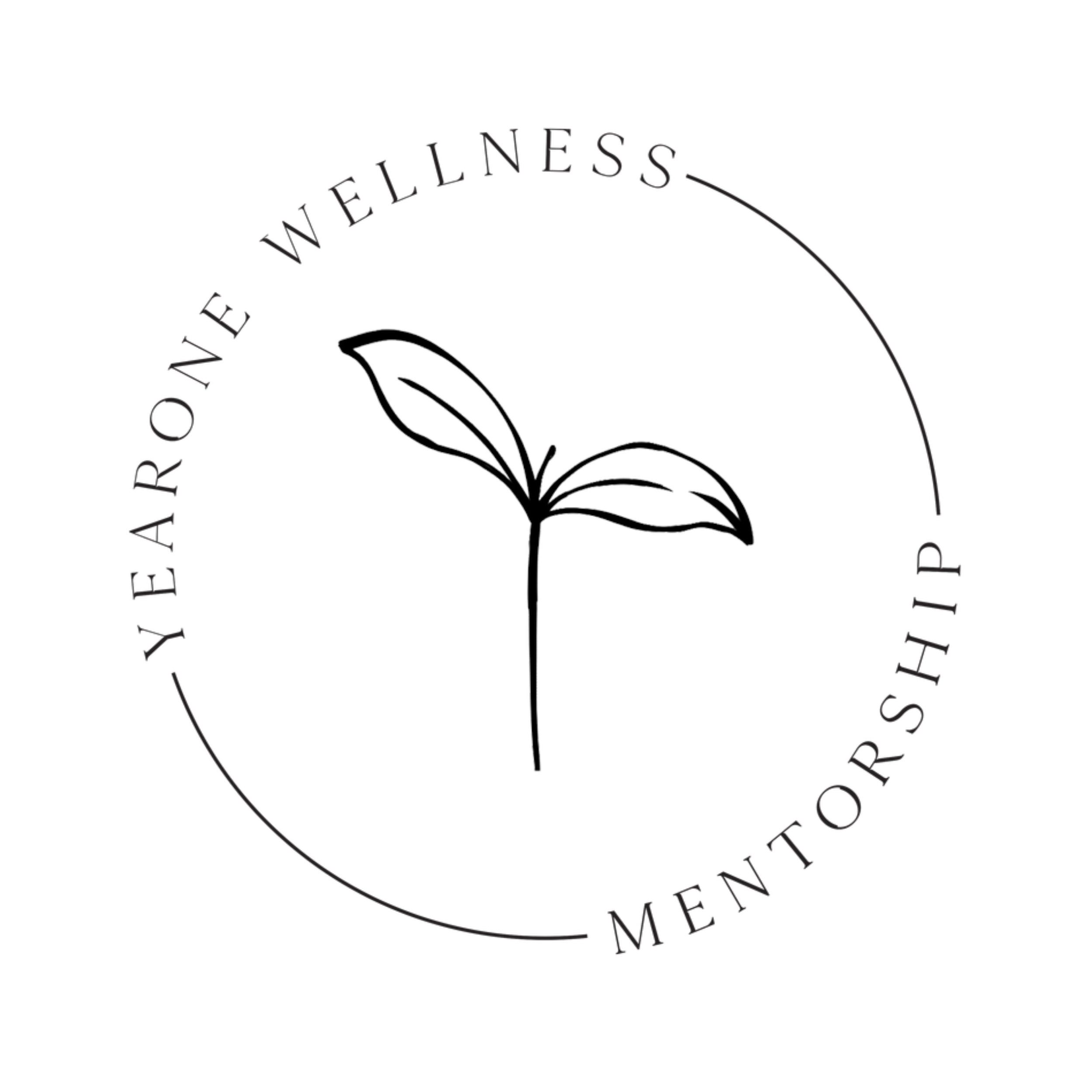 Logo featuring a line drawing of a sprouting plant inside a circle with the text 'YEARONE WELLNESS' at the top and 'MENTORSHIP' at the bottom.