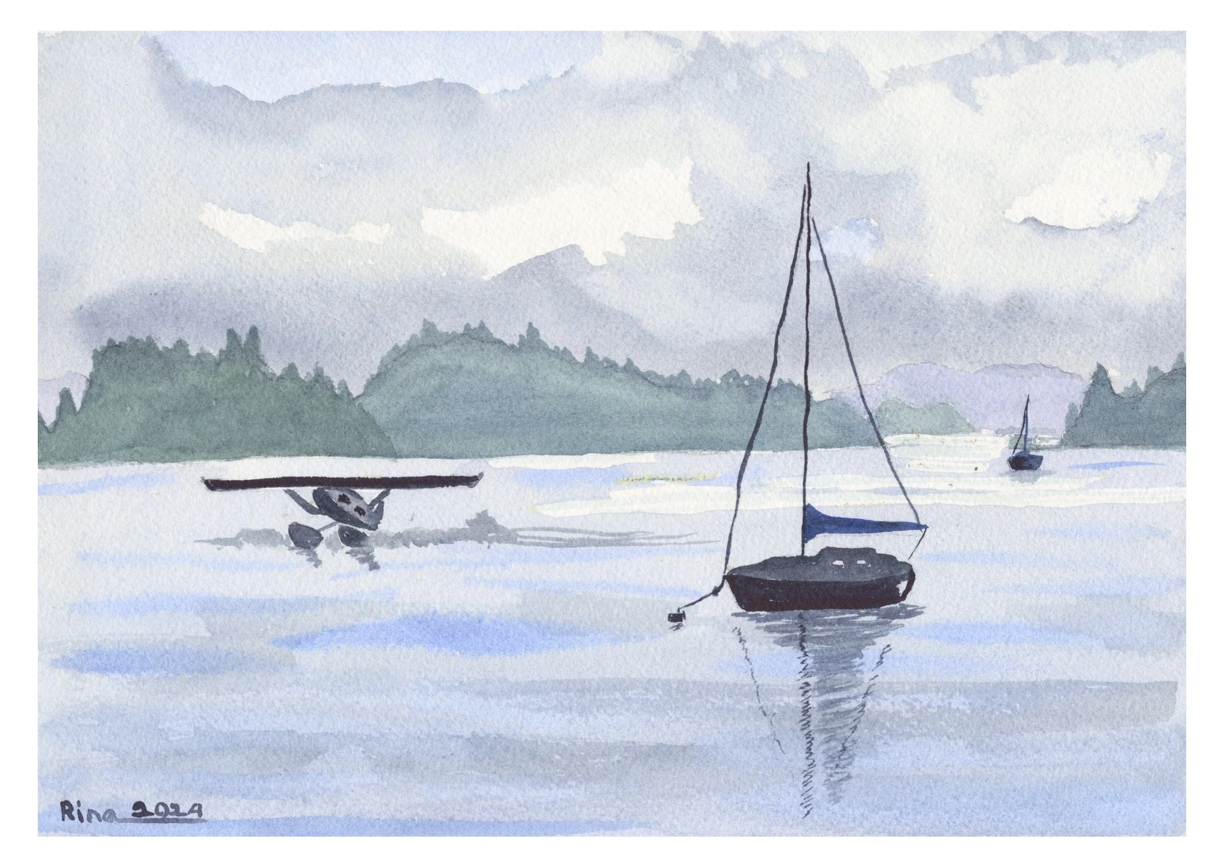 “GETTING 'ROUNF THE SOUND” 
(Watercolor)
Artist Rina Nicholson