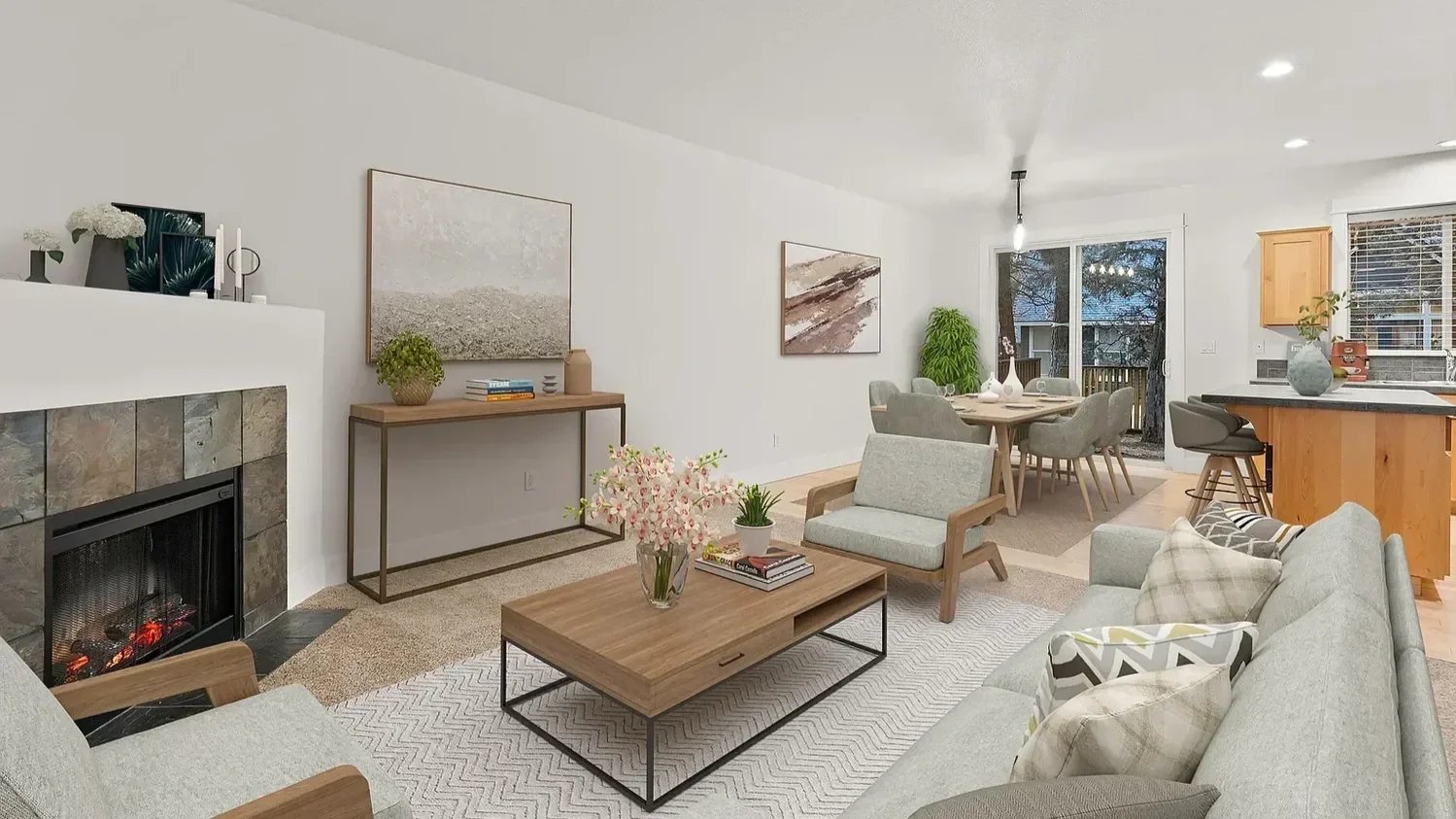 Bright living room with clean white walls