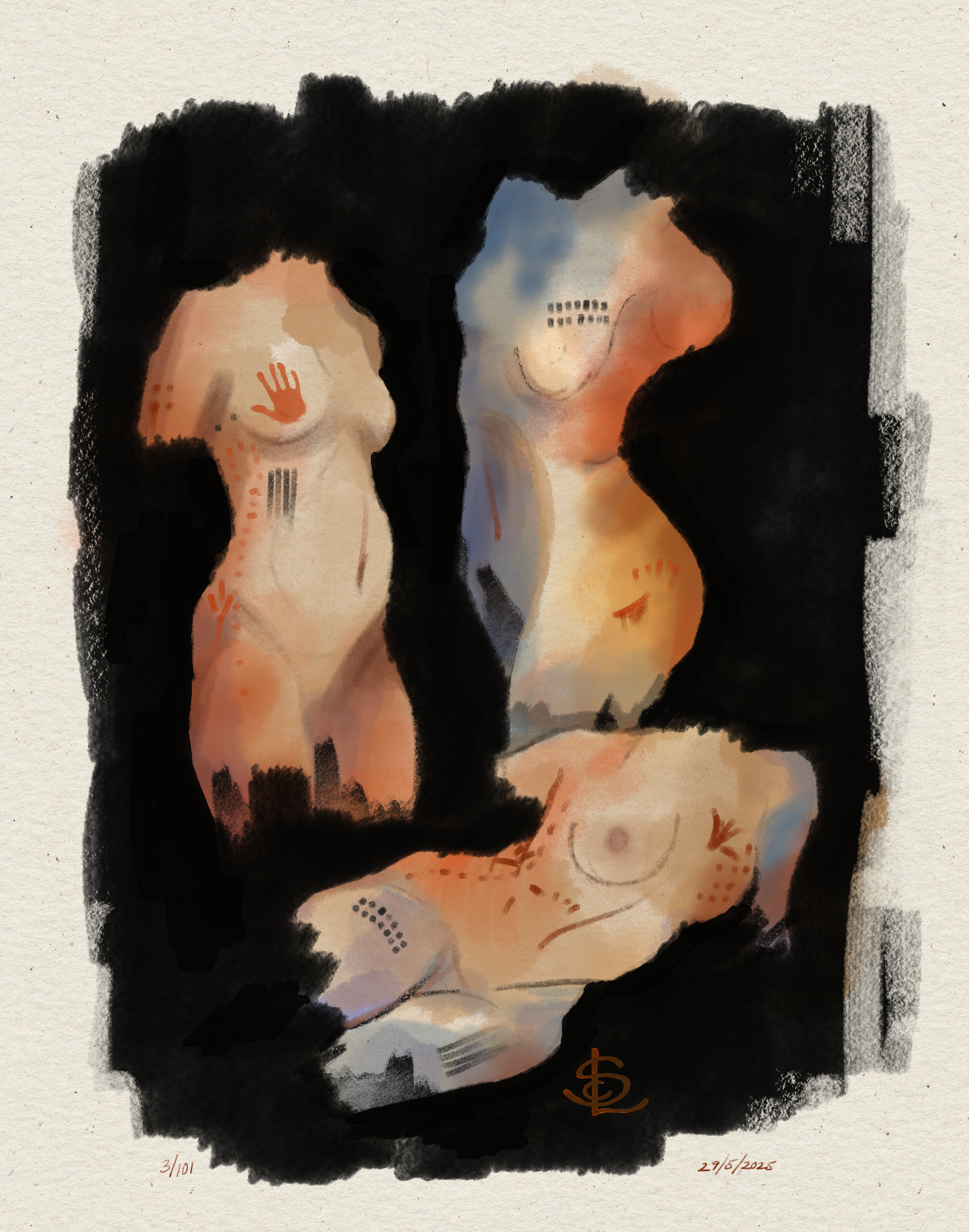 Later Sketch rumination on the  "Women and Cave Art Musings" sketchbook  - digital drawing (2025)