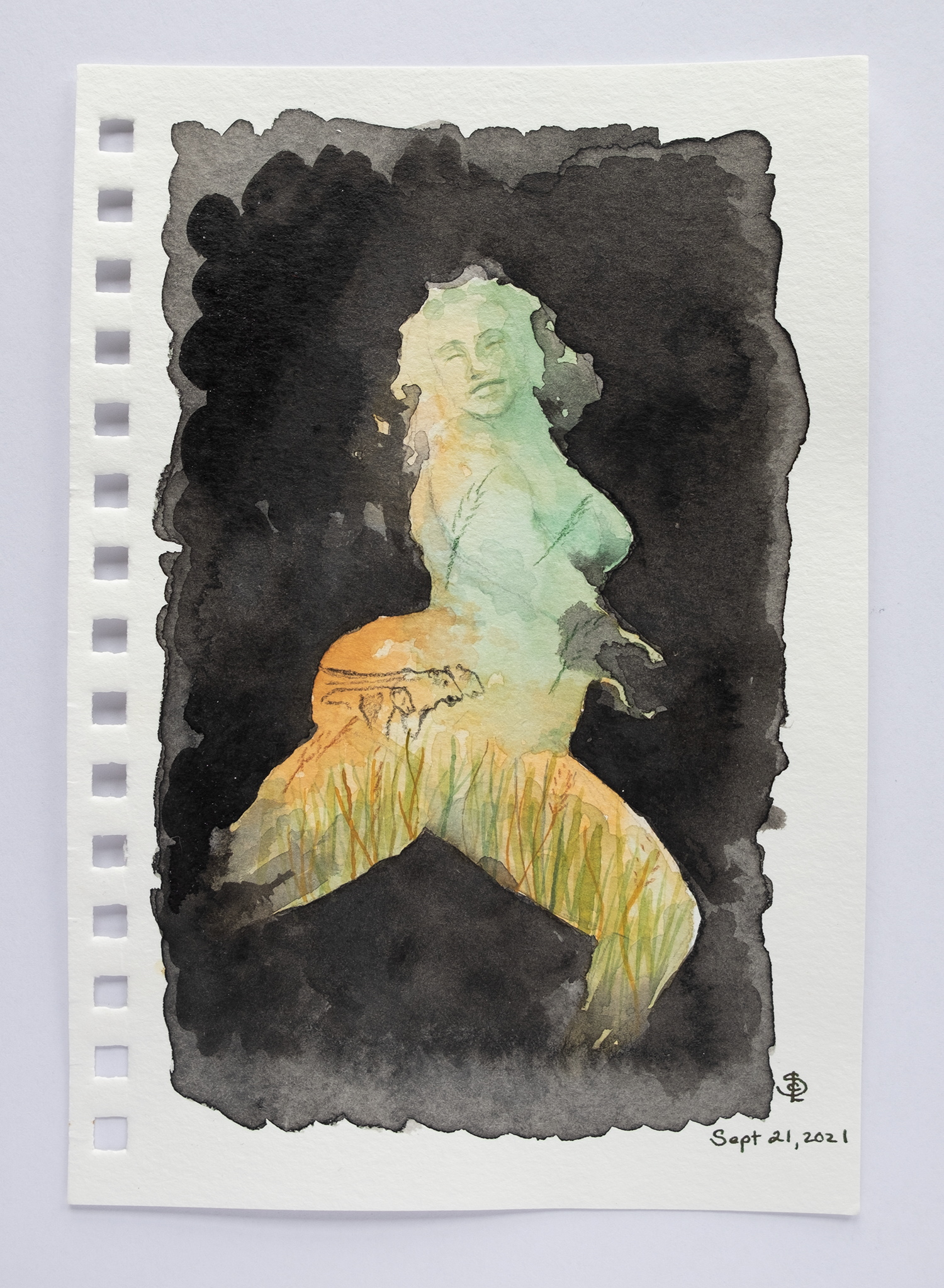 Sketch 15 - from "Women and Cave Art Musings" sketchbook - watercolor and colored pencil