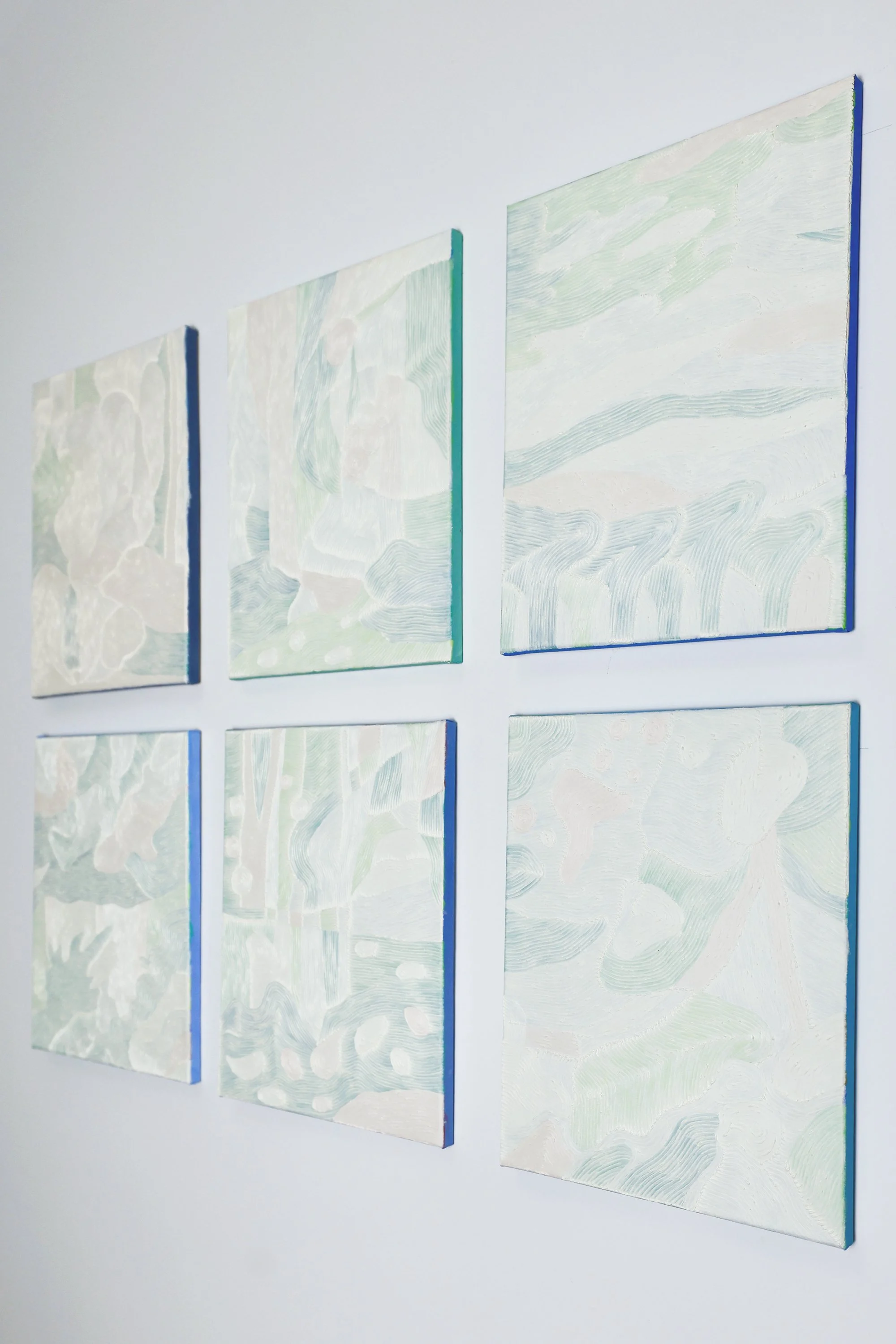 Autumn Equinox《療癒計畫——秋分》,
2023,
oil and acrylic on canvas (6 pieces),
each 35.56 x 27.94 cm (14 x 11 in.)