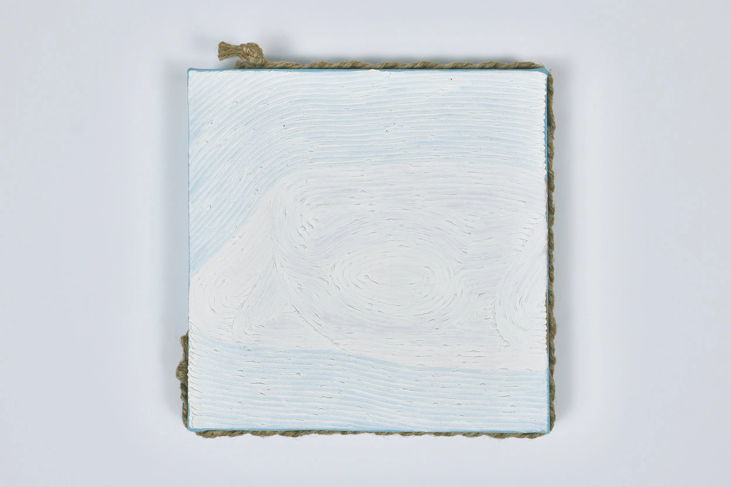 Grain Buds《療癒計畫——小滿》,
No. 8106052505,
2025,
twisted rope (attached to side), oil and acrylic on canvas,
20 x 20 cm (7.87 x 7.87 in.)
