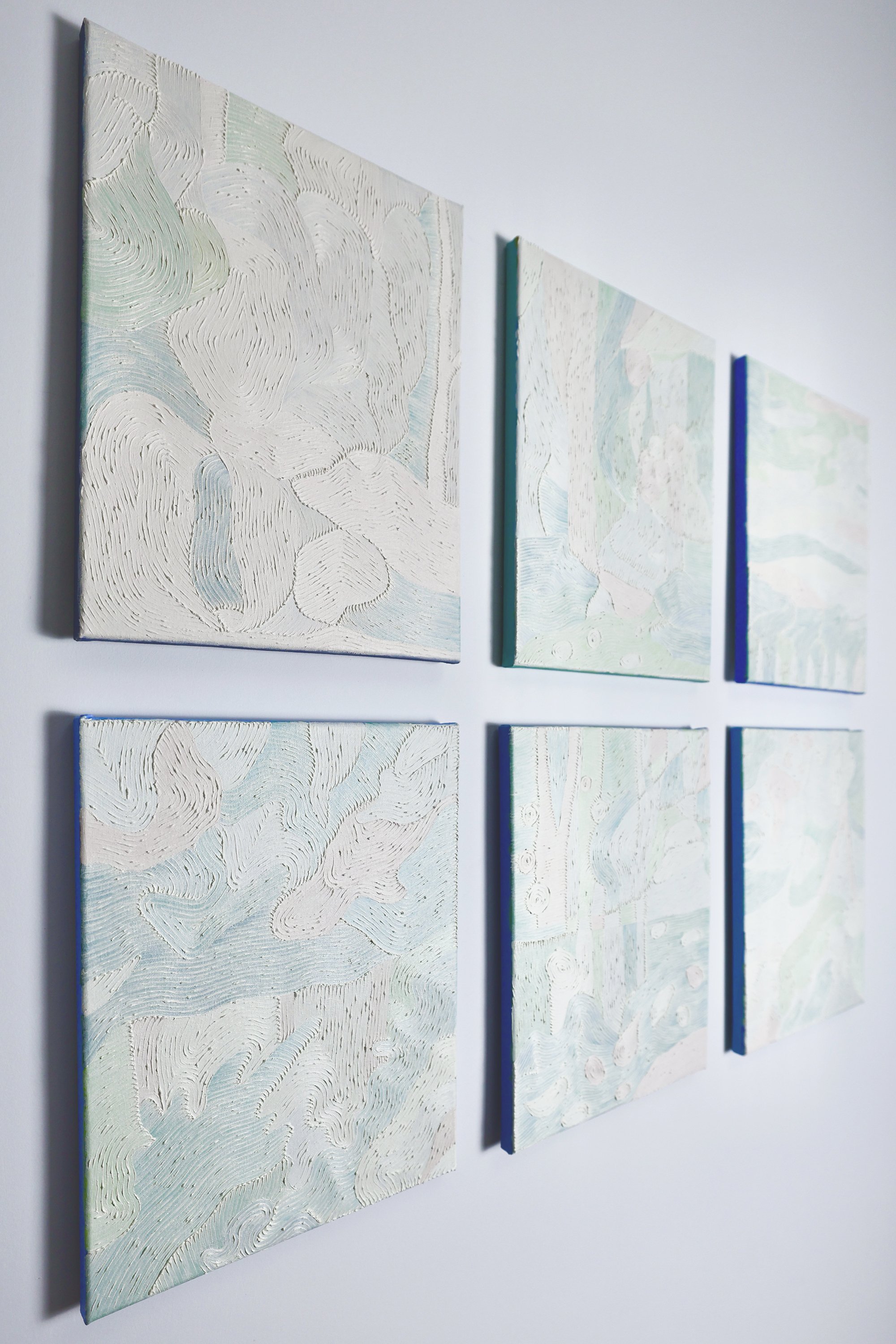 Autumn Equinox《療癒計畫——秋分》,
2023,
oil and acrylic on canvas (6 pieces),
each 35.56 x 27.94 cm (14 x 11 in.)