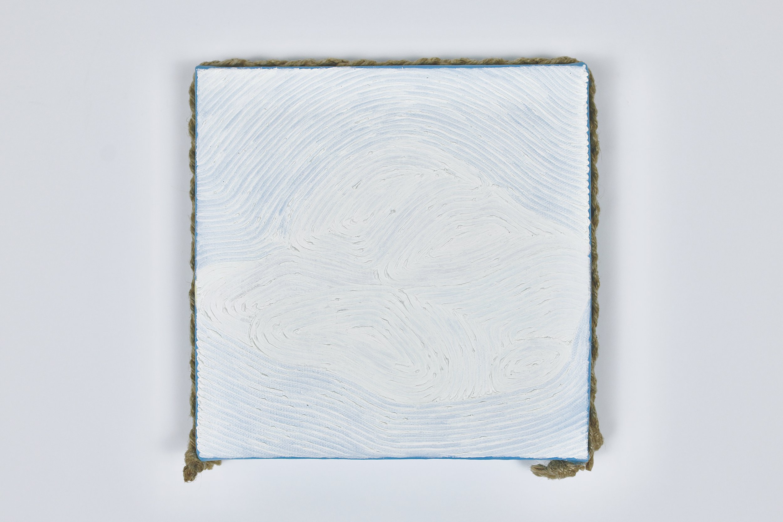 Grain Buds《療癒計畫——小滿》,
No. 8106052503,
2025,
twisted rope (attached to side), oil and acrylic on canvas,
20 x 20 cm (7.87 x 7.87 in.)