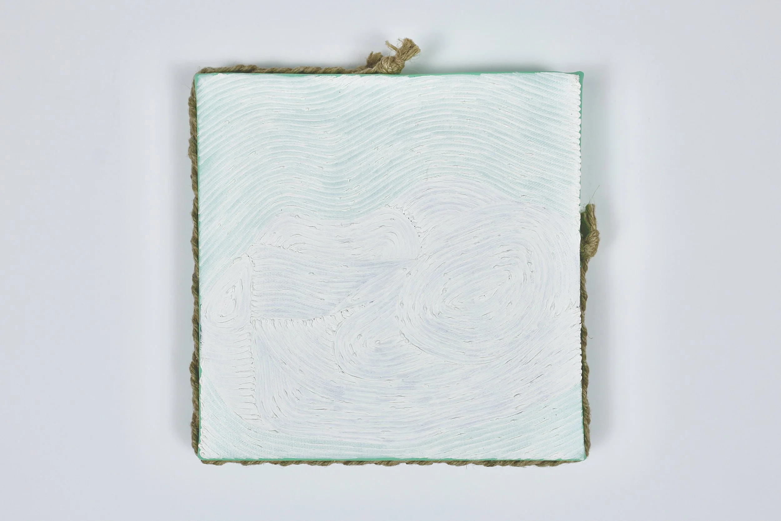 Grain Buds《療癒計畫——小滿》,
No. 8106052506,
2025,
twisted rope (attached to side), oil and acrylic on canvas,
20 x 20 cm (7.87 x 7.87 in.)