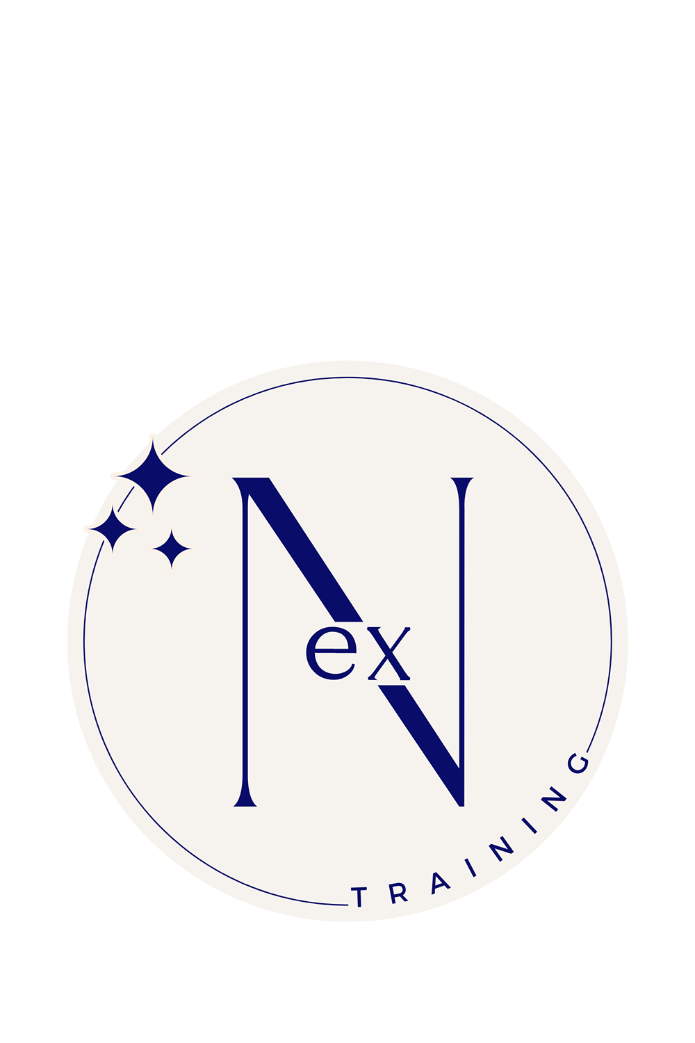 Logo with the word 'Next' in large purple letters, a diagonal line cutting through the letter 'N', and the words 'Training' in smaller blue letters at the bottom, with three small stars on the left side of the letter 'N'.