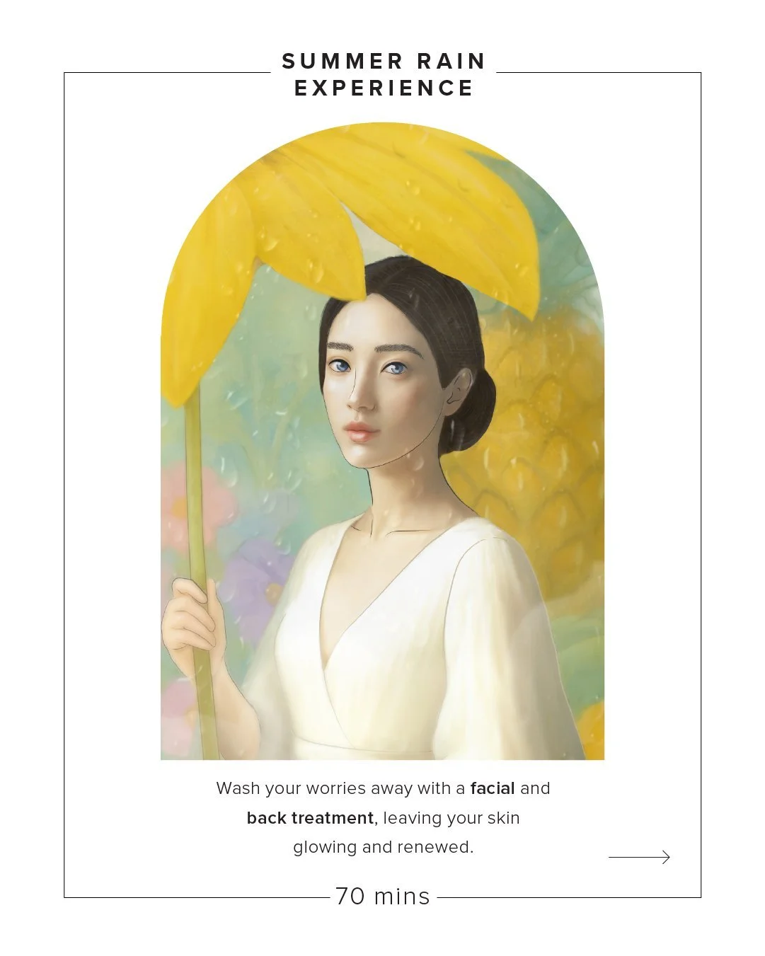 SUMMER RAIN EXPERIENCE 🌧️✨
Wash your worries away and sink into 70 minutes of pure bliss with honey, rose, pineapple, marshmallow, bio-active oxygen and aloe vera to drench your skin in dewy hydration and restore radiance from head to toe.

Glow res