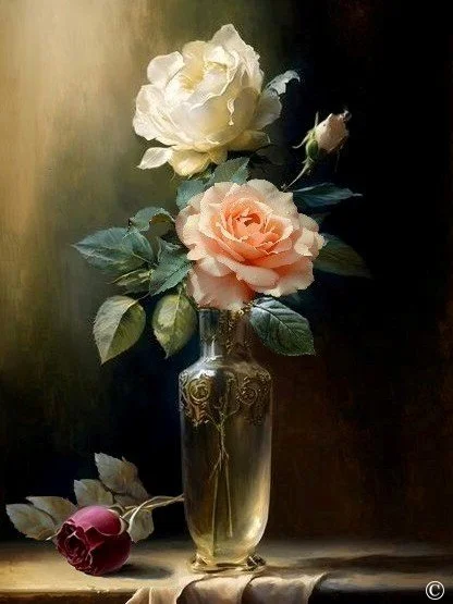 Vasetto con rose, olio su tela cm40x30, 2025