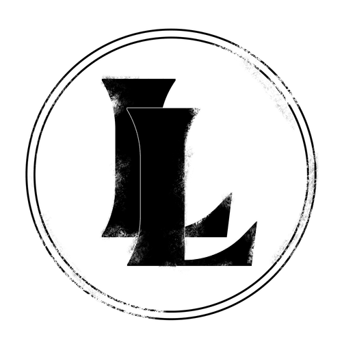 A white letter 'L' with a small gray star on top, set against a black background.