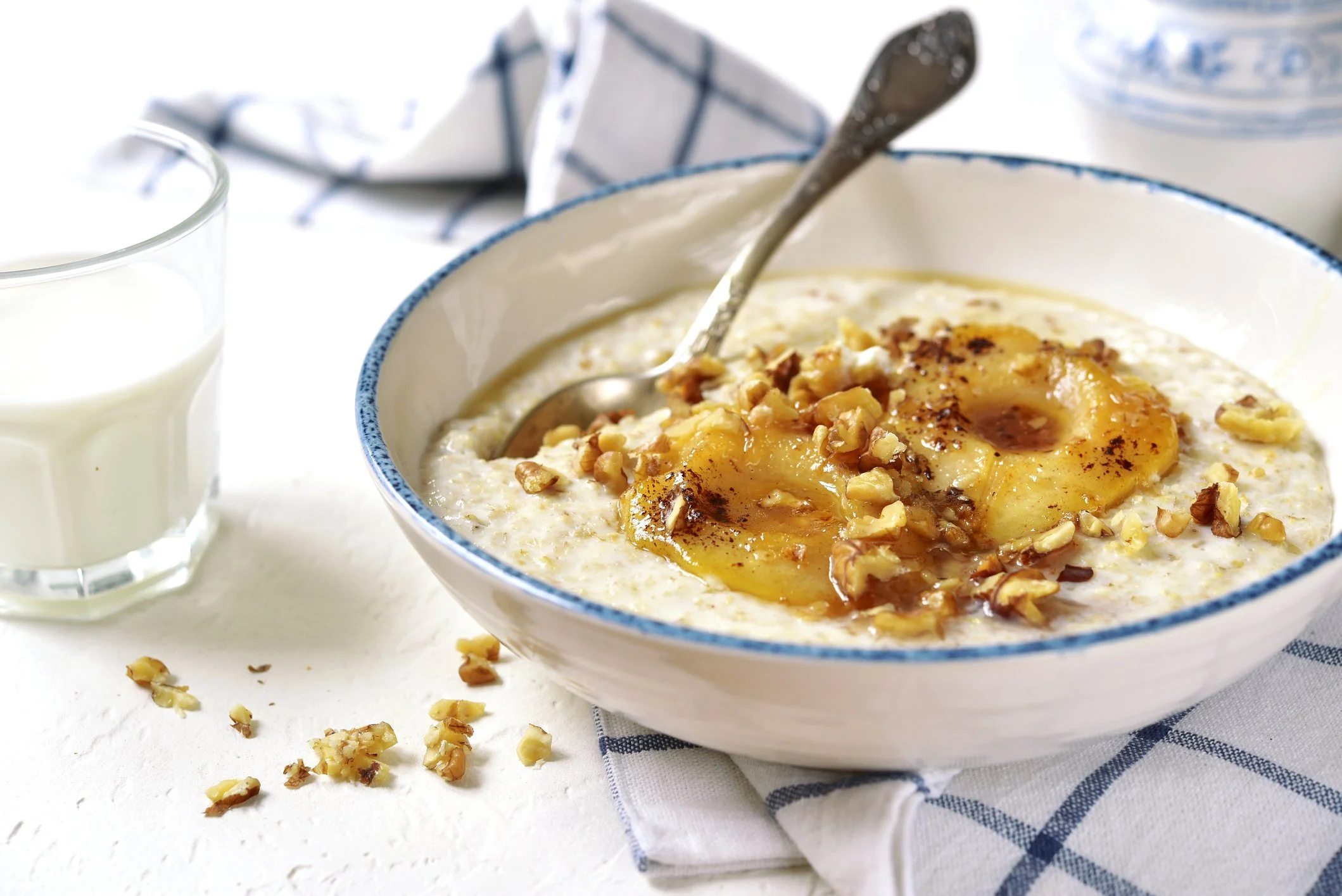 Autumn Millet porridge with stewed pears and almonds 