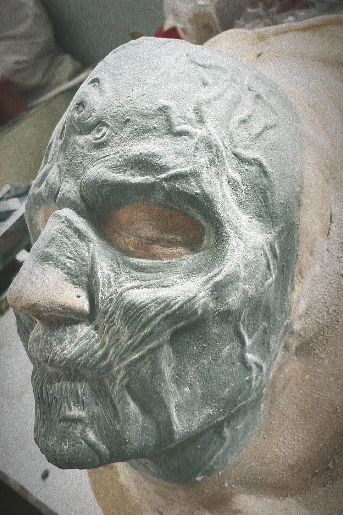 sculpture work in progress - ghostly makeup design , prosthetic design , clay sculpting , textures , wrinkles , zombie like