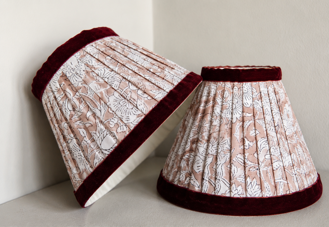 Double Pleated Lampshade – Small Brown Block Print