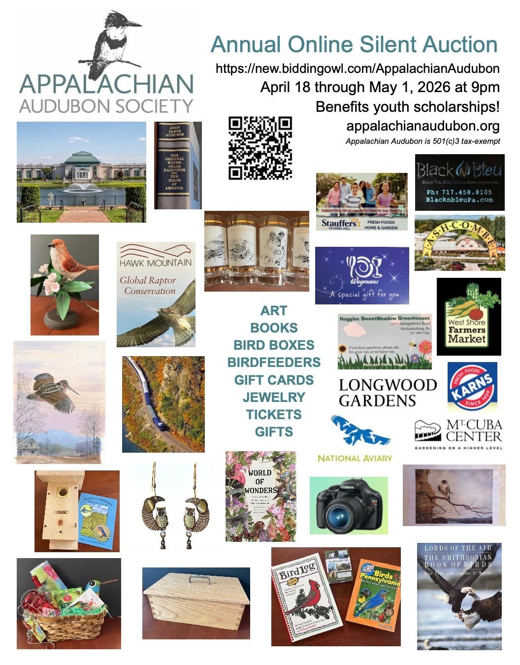 Our Online Silent Auction is live!!! 
Take a look at https://new.biddingowl.com/AppalachianAudubon