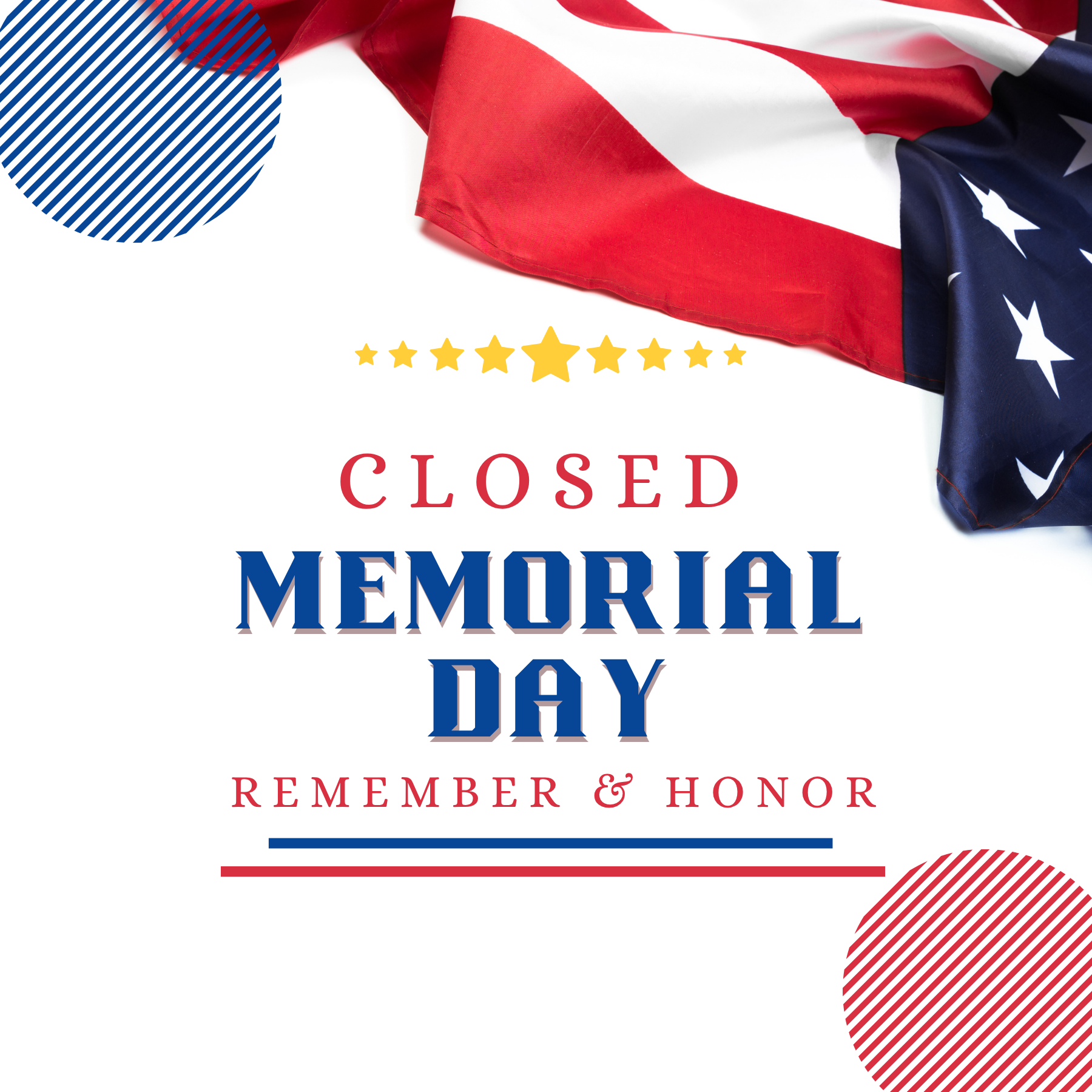 Closed for Memorial Day