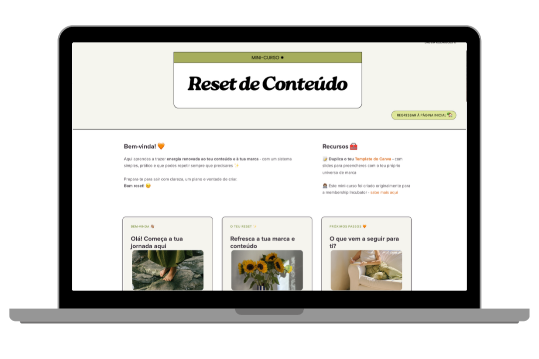 Pré-visualização do mini-curso Reset de Conteúdo da Dalvia Rodrigues