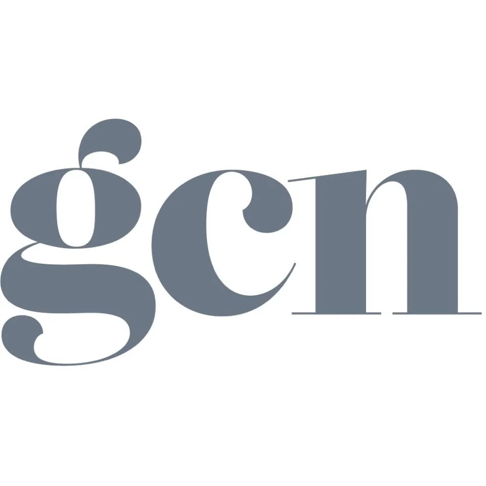 Gray lowercase letters "gcn" on a white background.