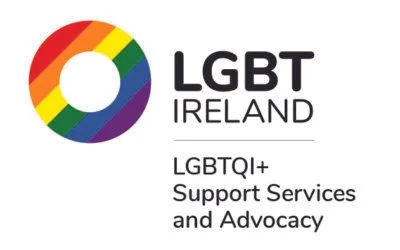 LGBT Ireland logo with rainbow circle and text "LGBTQI+ Support Services and Advocacy."