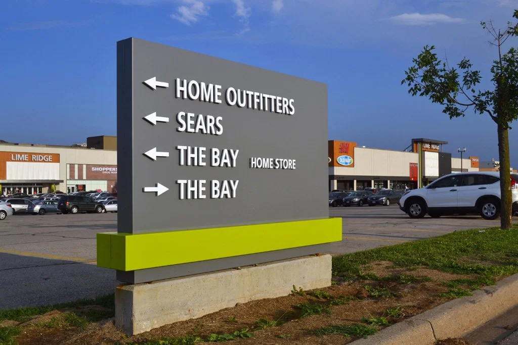 Lime Ridge Mall exterior wayfinding sign in Hamilton, Ontario