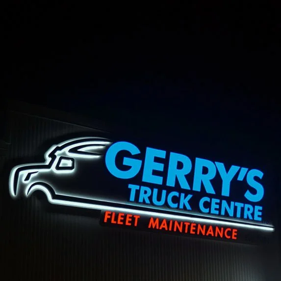 LED illuminated Logo at Gerry's Truck Centre in Woodstock, Ontario