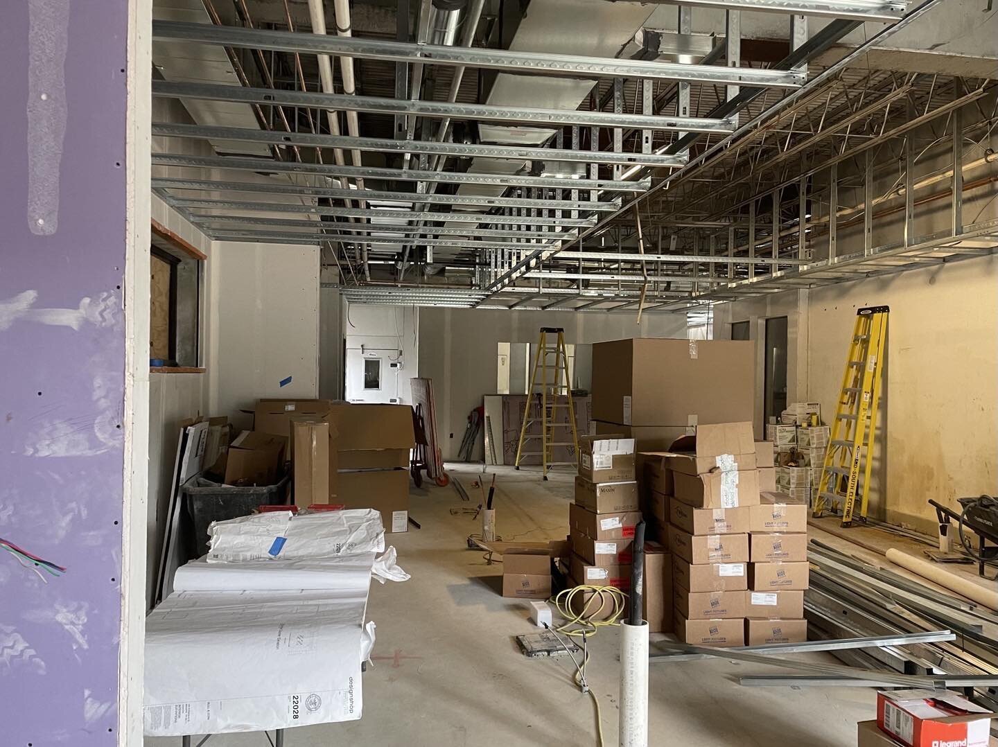 Butcher Shop is in the home stretch. Ceilings are framed. Michael nailed the layout for the suspended panels and gyp reveals. Measure thrice, cut once. &hellip;.to be continued