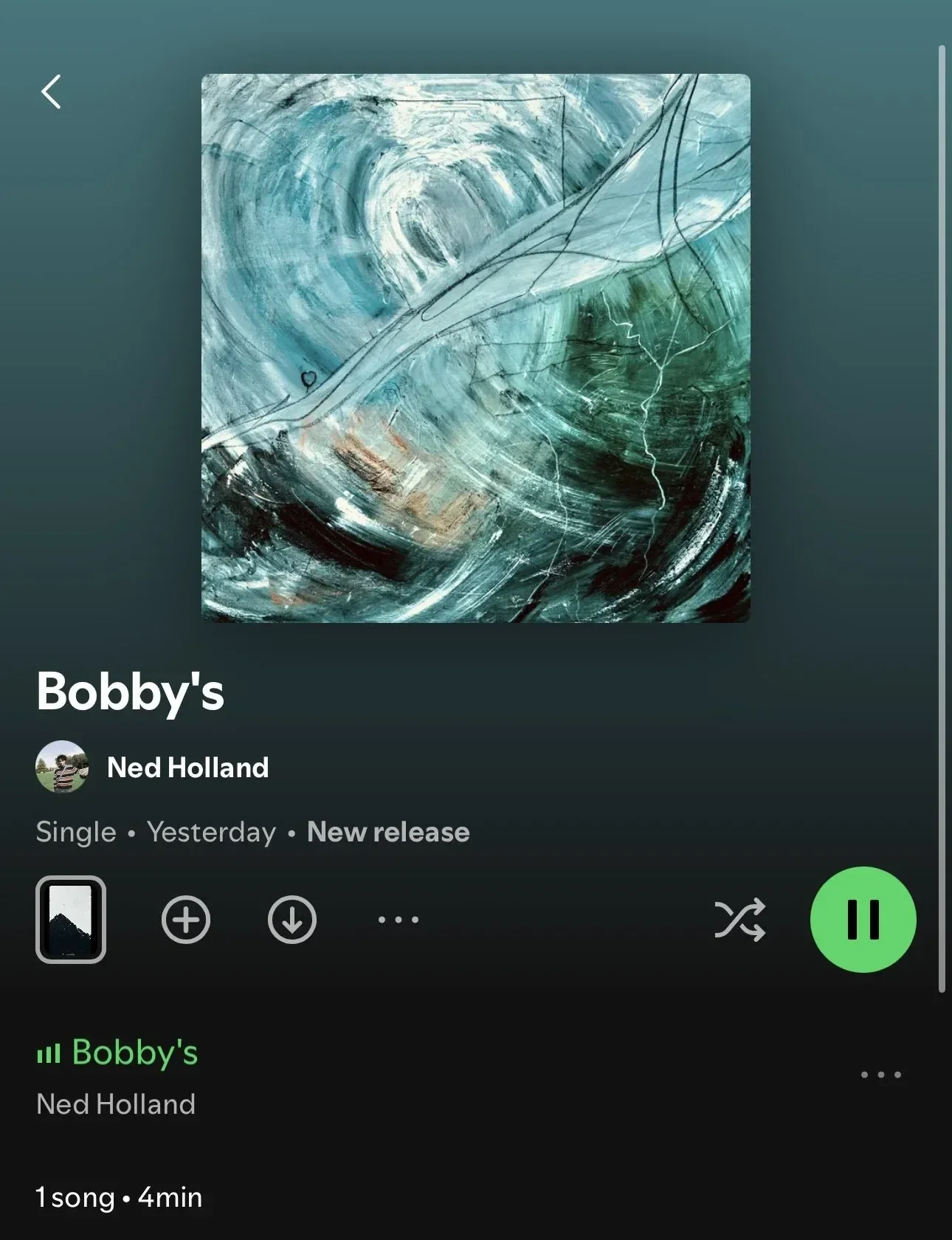 A close-up photograph of the official cover art for Ned Holland's single 'Bobbys.' The artwork features a hand-drawn, expressive face on a textured, off-white background. The face is composed of thick, dark brushstrokes with subtle hints of red and b