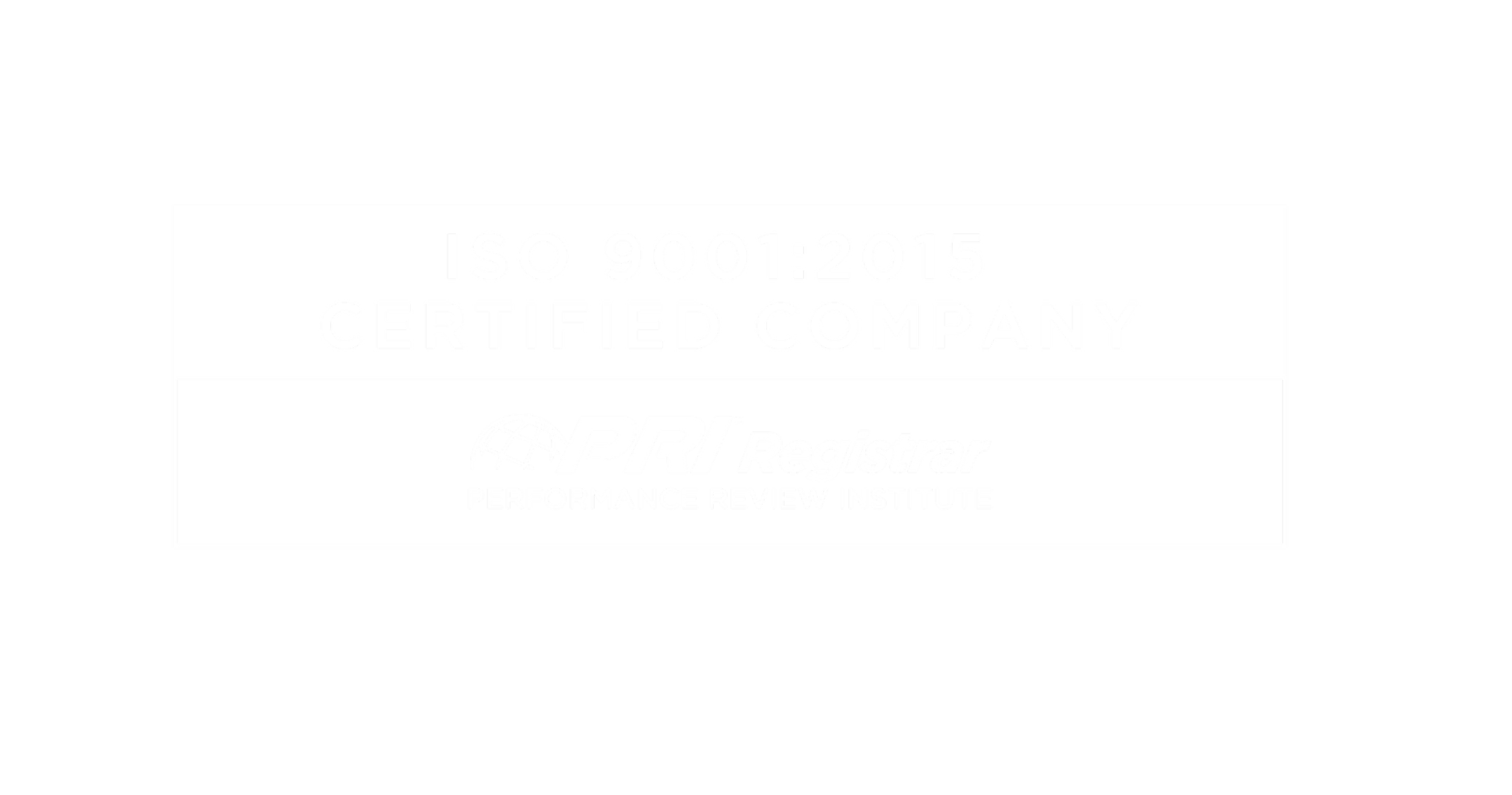 Certification badge for ISO 9001:2015, awarded by PRi Registrar, part of the Performance Review Institute.