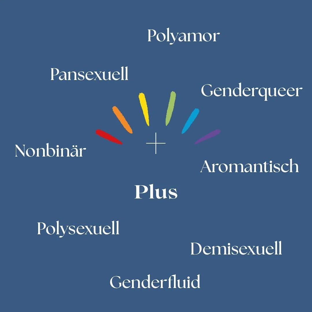 + Plus 🌈

Unter Plus f&auml;llt alles andere, was es an Geschlechtsidentit&auml;ten und Sexualit&auml;ten gibt. 

Polyamor: sich in mehr als eine Person gleichzeitig verlieben (und evtl.  eine Beziehung mit mehr als einer Person zu f&uuml;hren) 
Pan