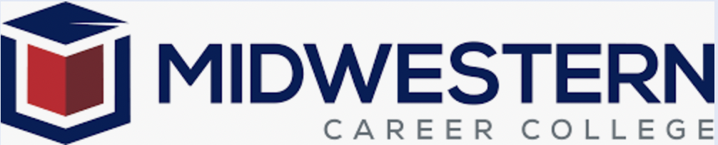 Logo of Midwestern Career College with a red, white, and blue hexagonal emblem and bold text.