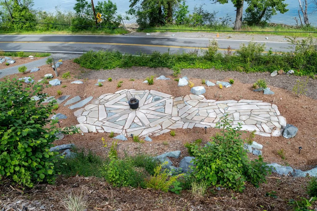 Slate patio installed like a mosaic.