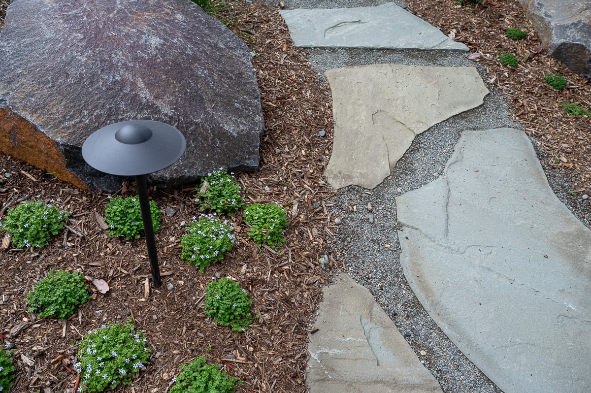 Slate stone path with LED light.