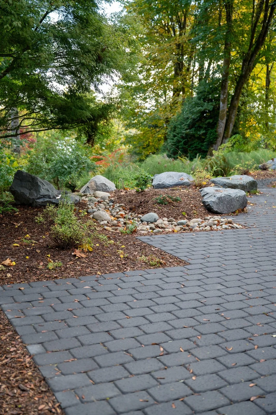 Concrete paver patio next to barked beds and dry creek bed.jpg