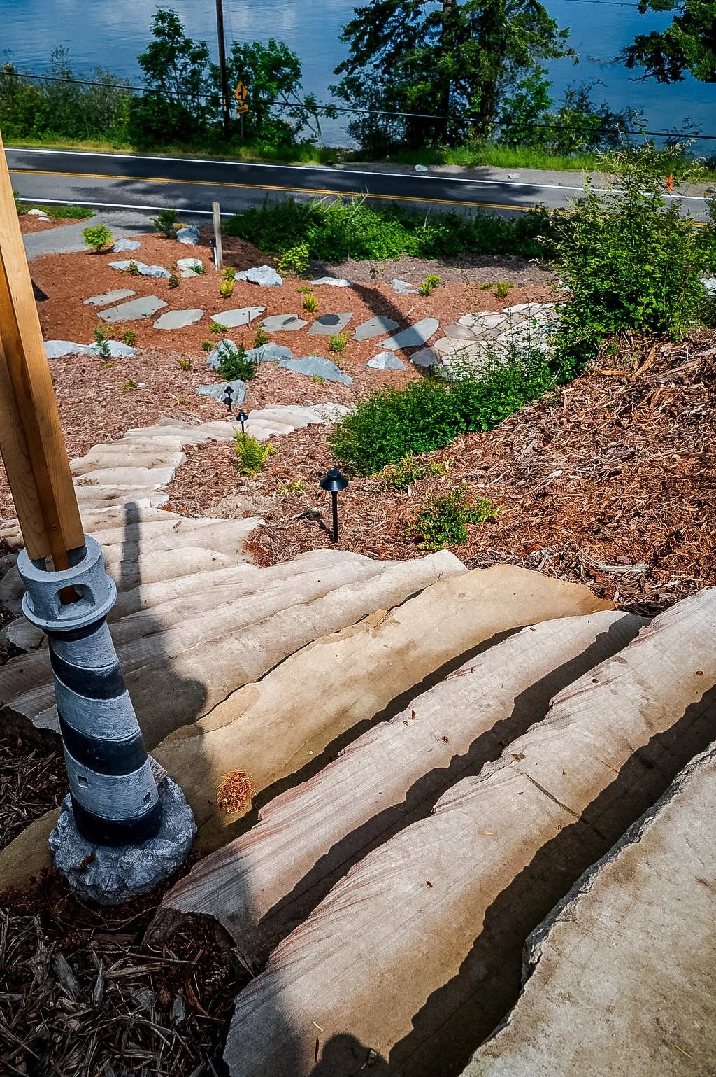 Large sandstone staircase.