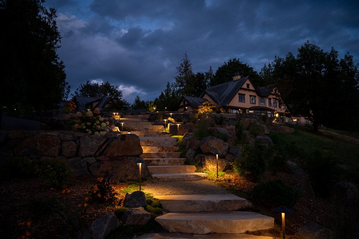 Large wedding venue with custom LED light package.