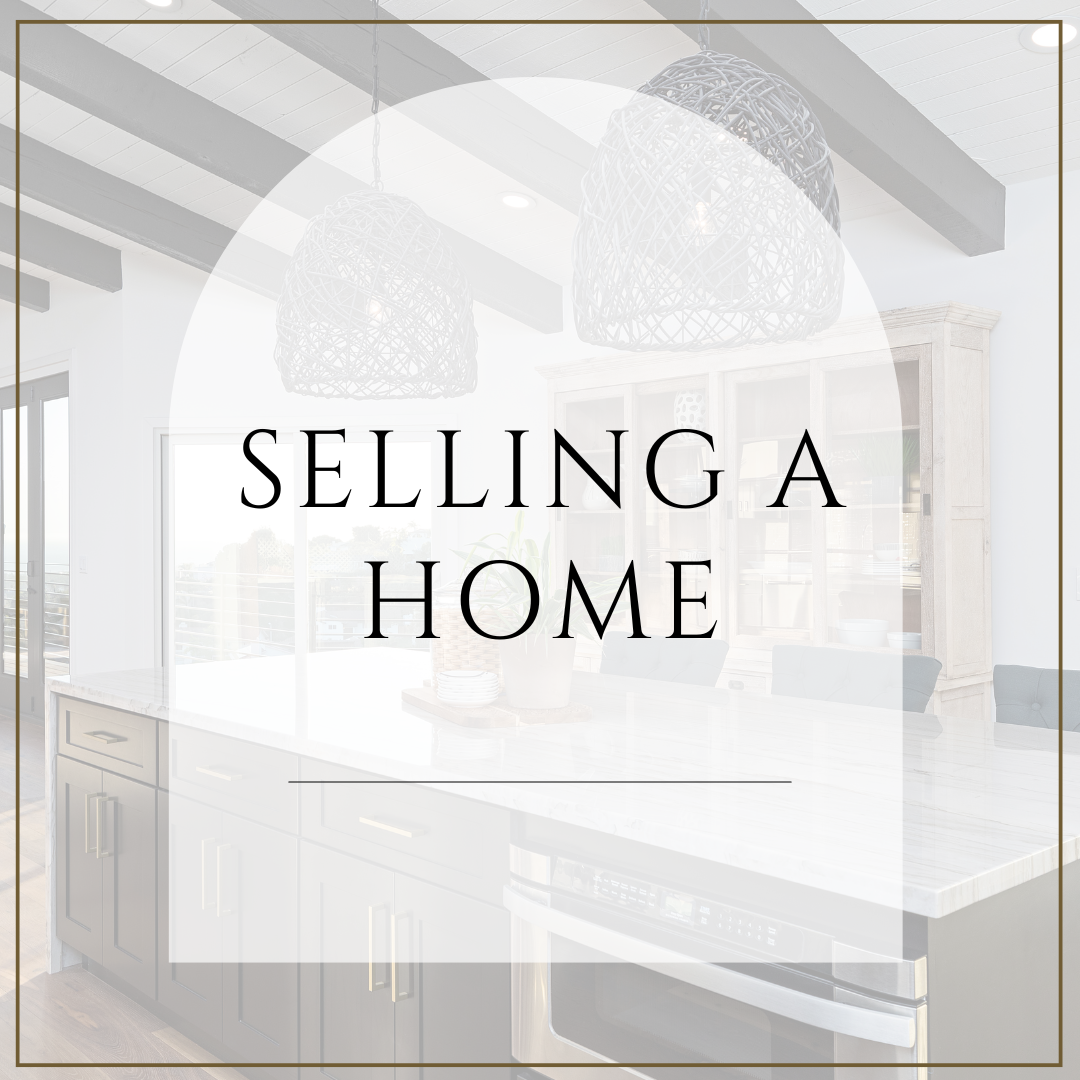 Modern kitchen interior with 'Selling a Home' text overlay.