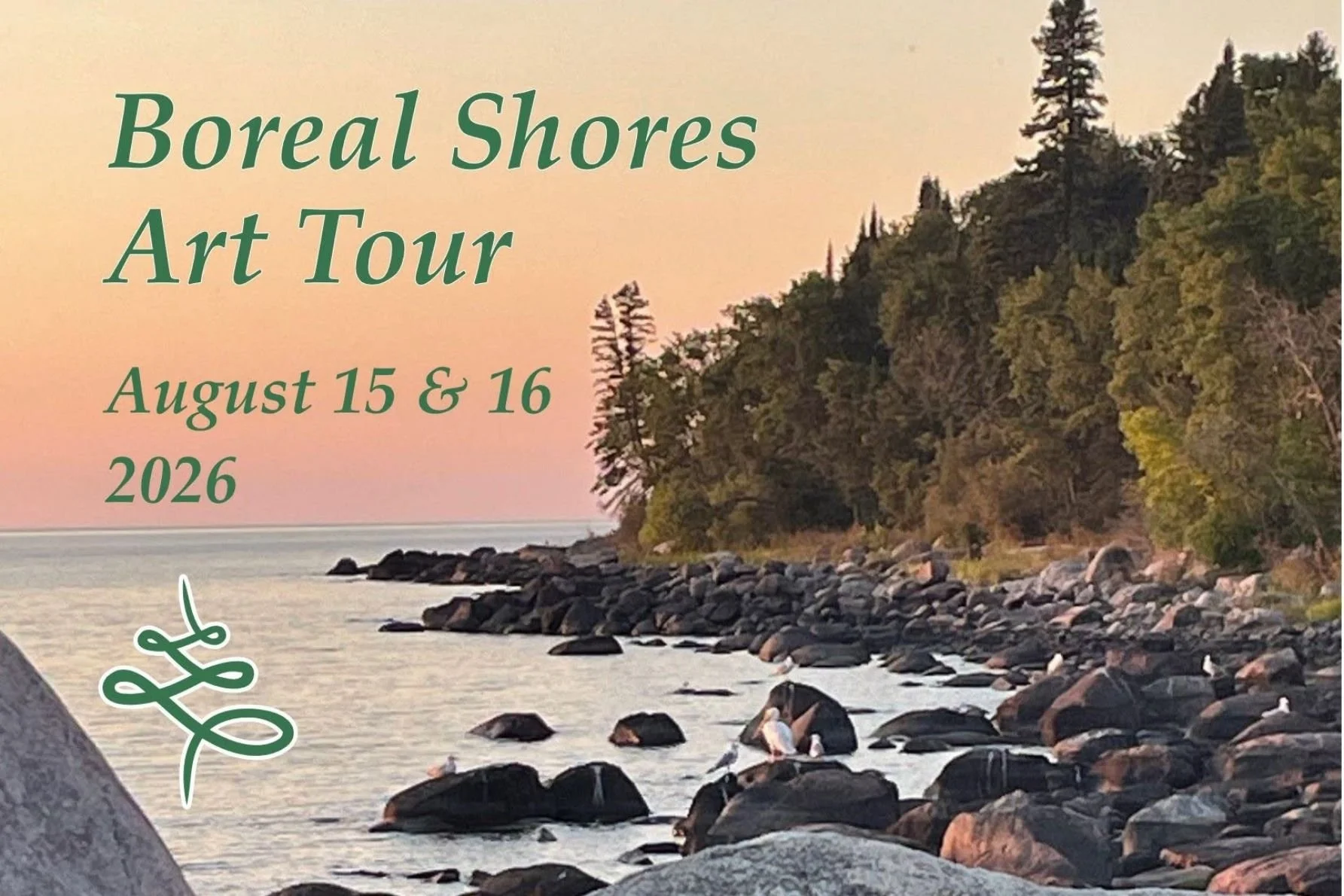 Poster for the Boreal Shores Art Tour happening in Eastern Manitoba from August 15 to 16.