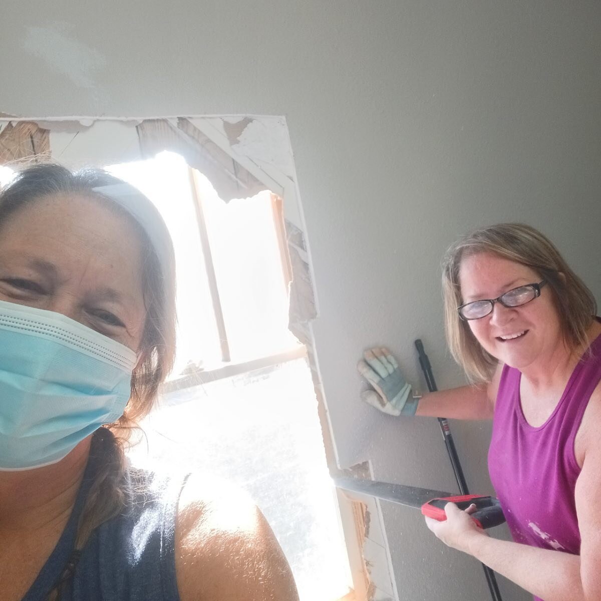 Cheri and Jana Opened up the wall in Mr. Mitch&rsquo;s room. Found an old window with an intact pulley system! Excited for the school year to start.