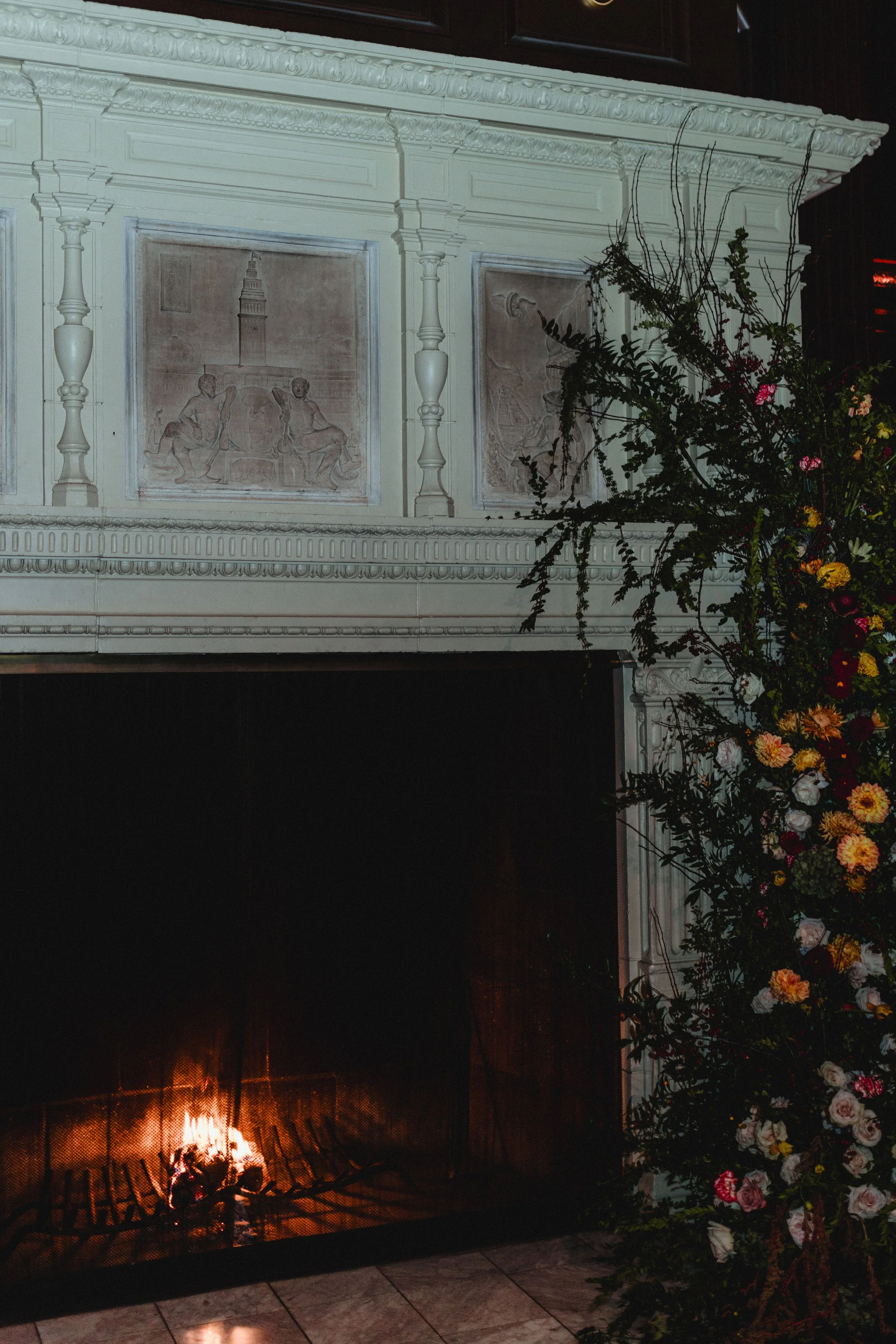 Fireplace Flower Installation inside the Julia Morgan Ballroom in San Francisco 