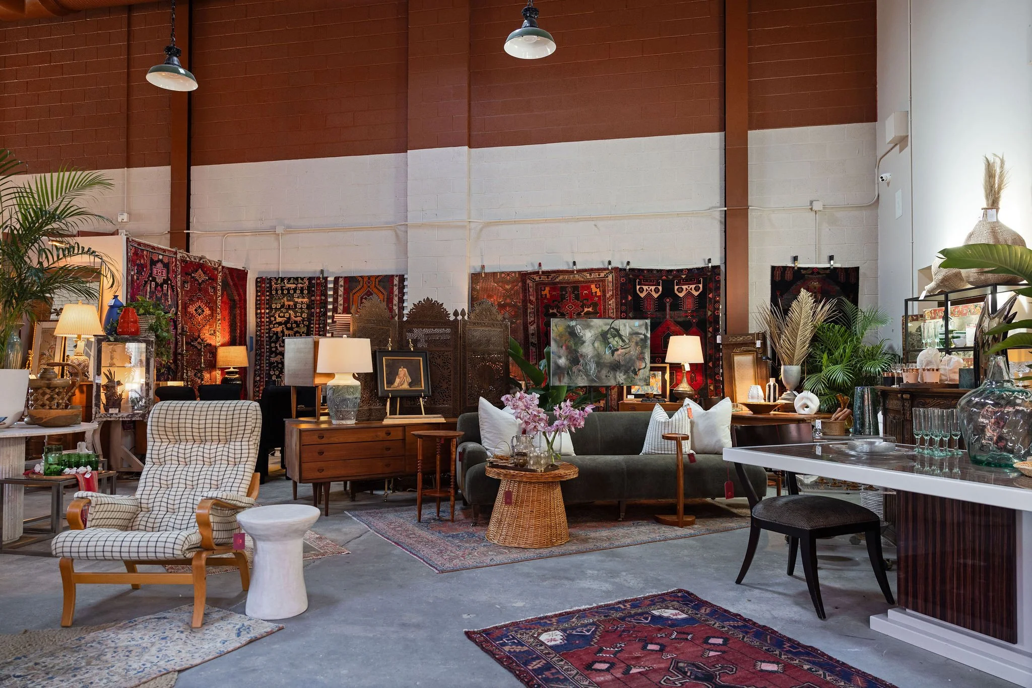 Vintage and antique furnishings, antique carpets, danish modern chairs